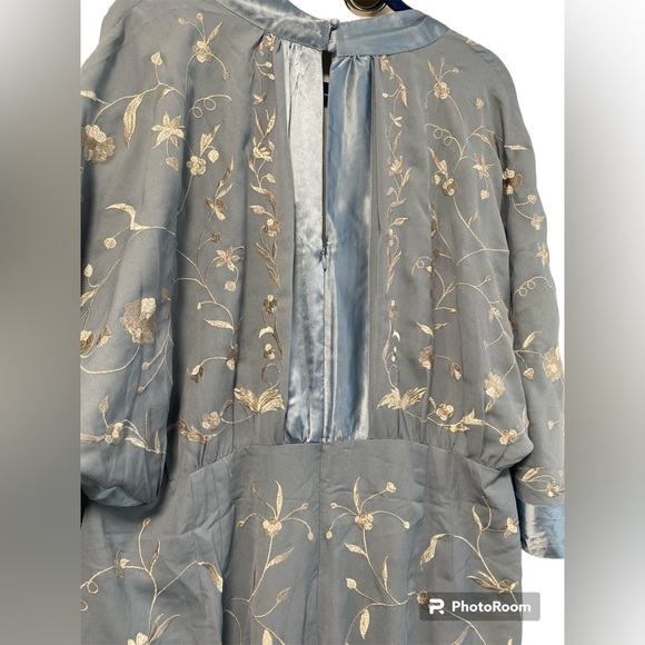 NWT Asos Curve Blue satin and Embroidered Fringe Dress - Picture 9 of 13